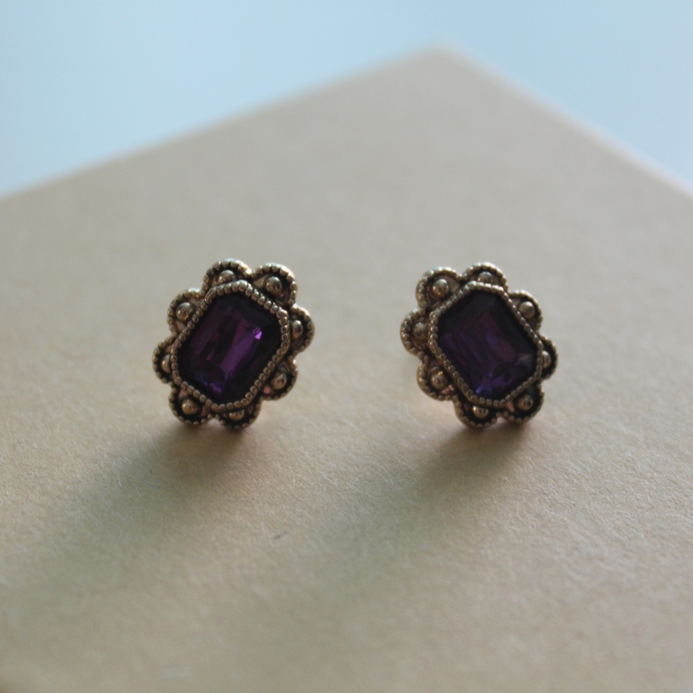 Purple and Gold Ornamental Stud Earrings